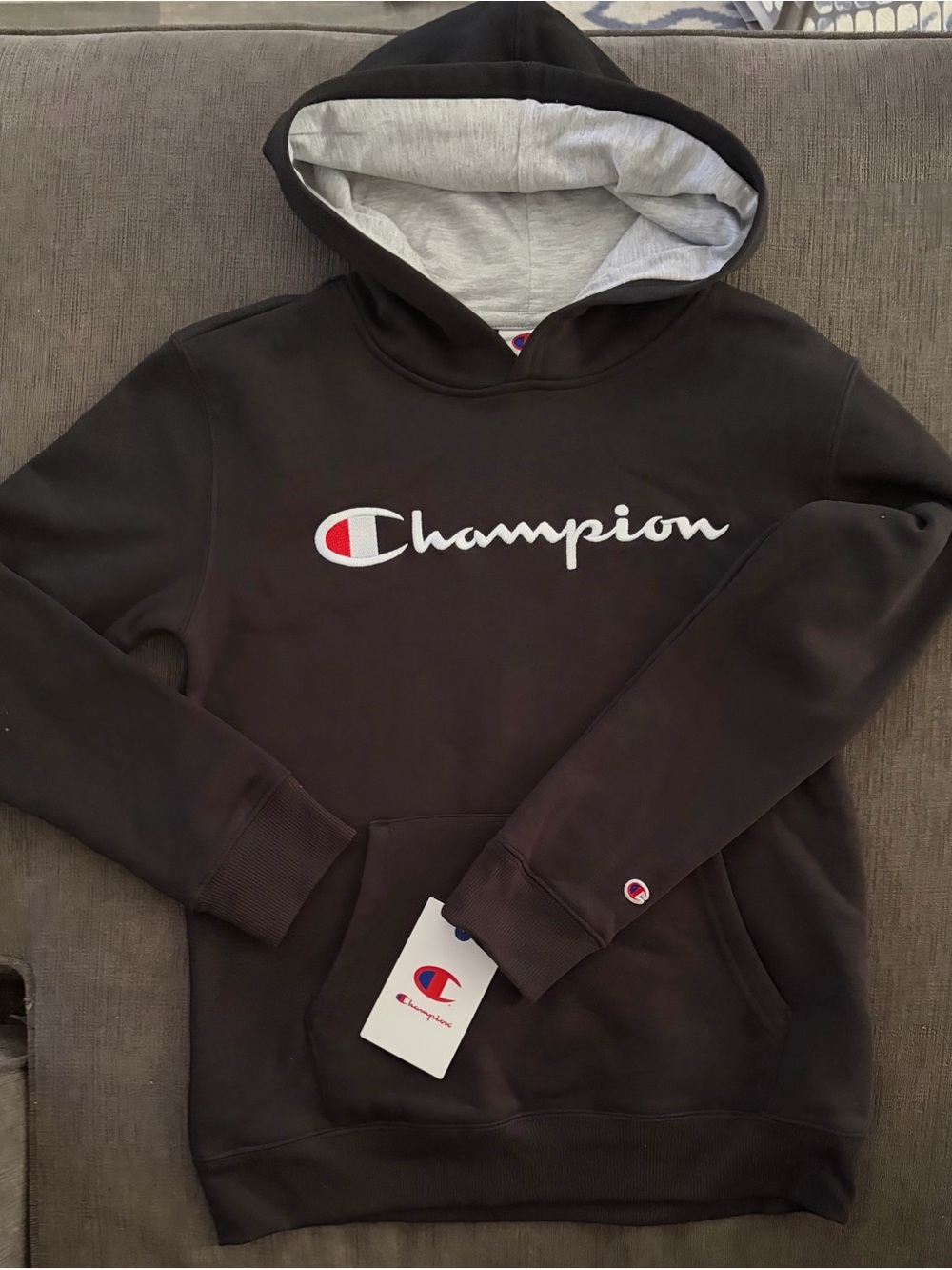 Champion Kid’s Black Crewneck Hoodie with Gray Lining